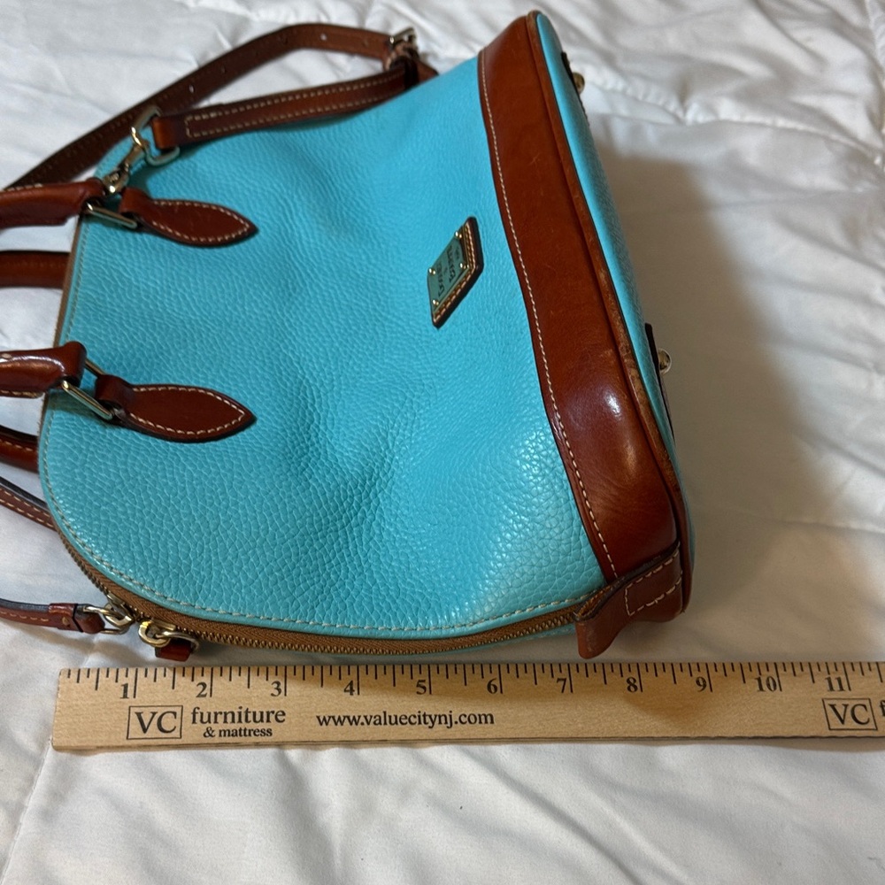 Dooney & Bourke Turquoise Pebbled Leather Zip Satchel Hand/ Shoulder Bag - Picture 5 of 10
